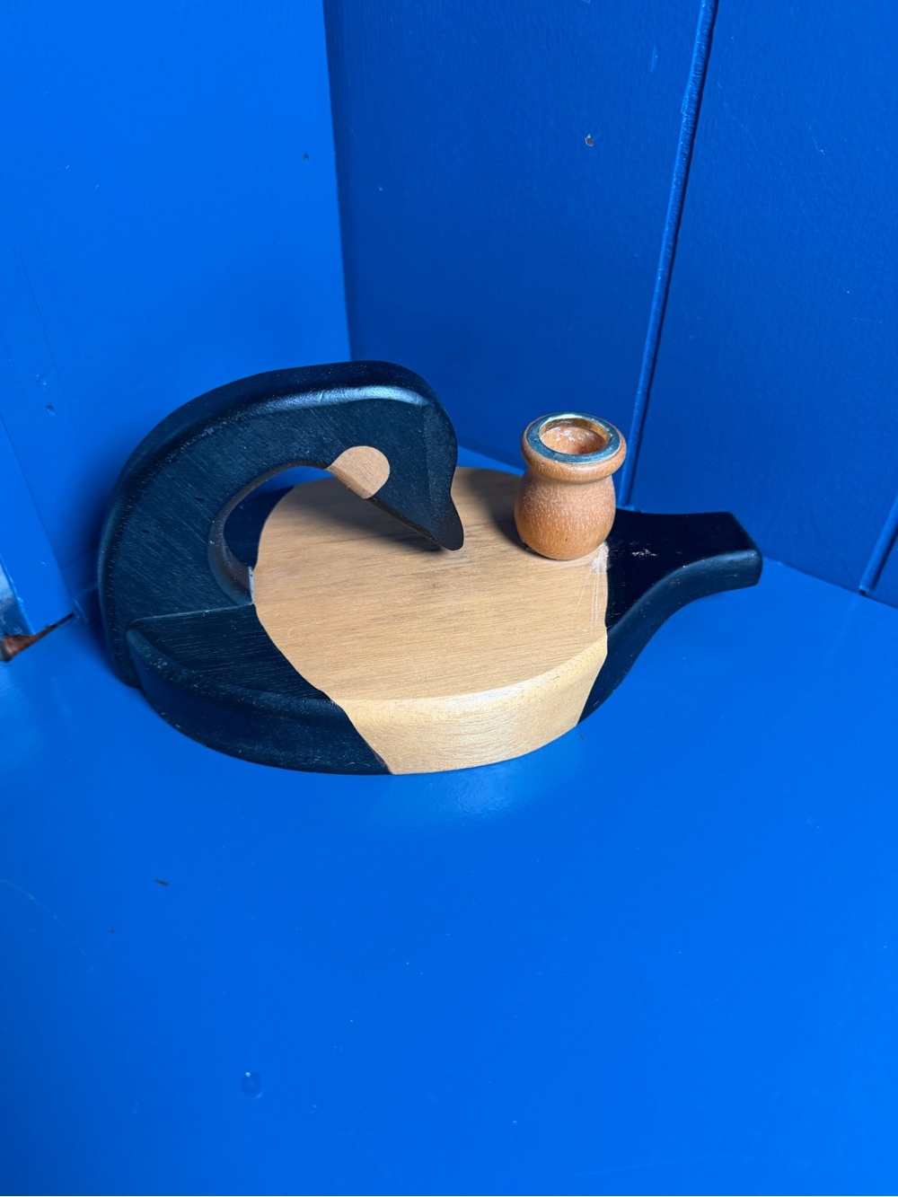 Wooden Swan Candle Holder - Black and Natural